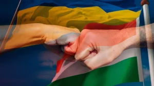 Кулаки з прапорами України та Угорщини символізують внутрішні конфлікти